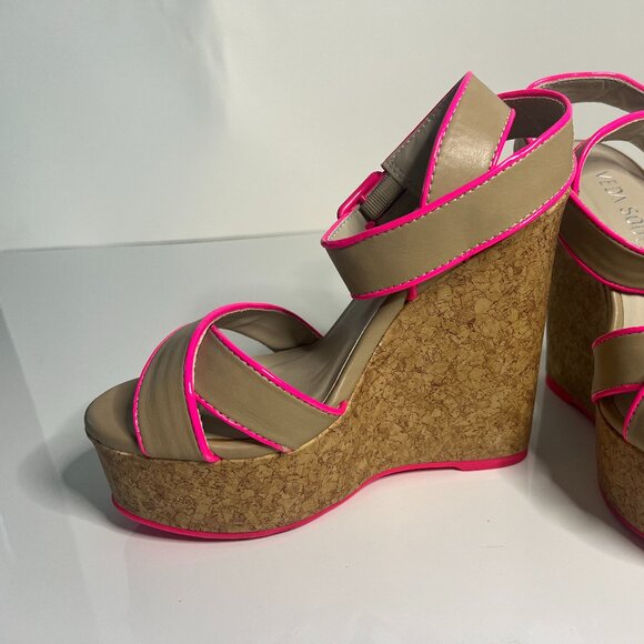 Nude and hot pink Wedge platform - Picture 1 of 4